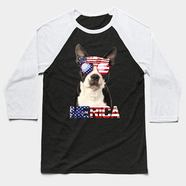 Merica Boston Terriers Dog American Flag 4Th Of July Baseball T-Shirt by jrgenbode